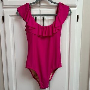 J. Crew Ruffle One-Piece Swimsuit in Fuchsia Pink